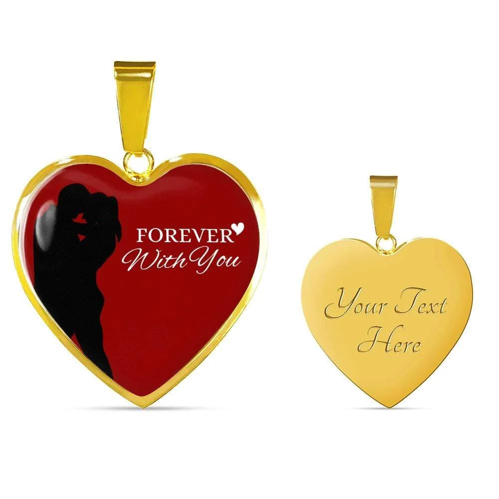 Forever With You Red Couple Necklace Personalized Engraved Gold Heart Necklace